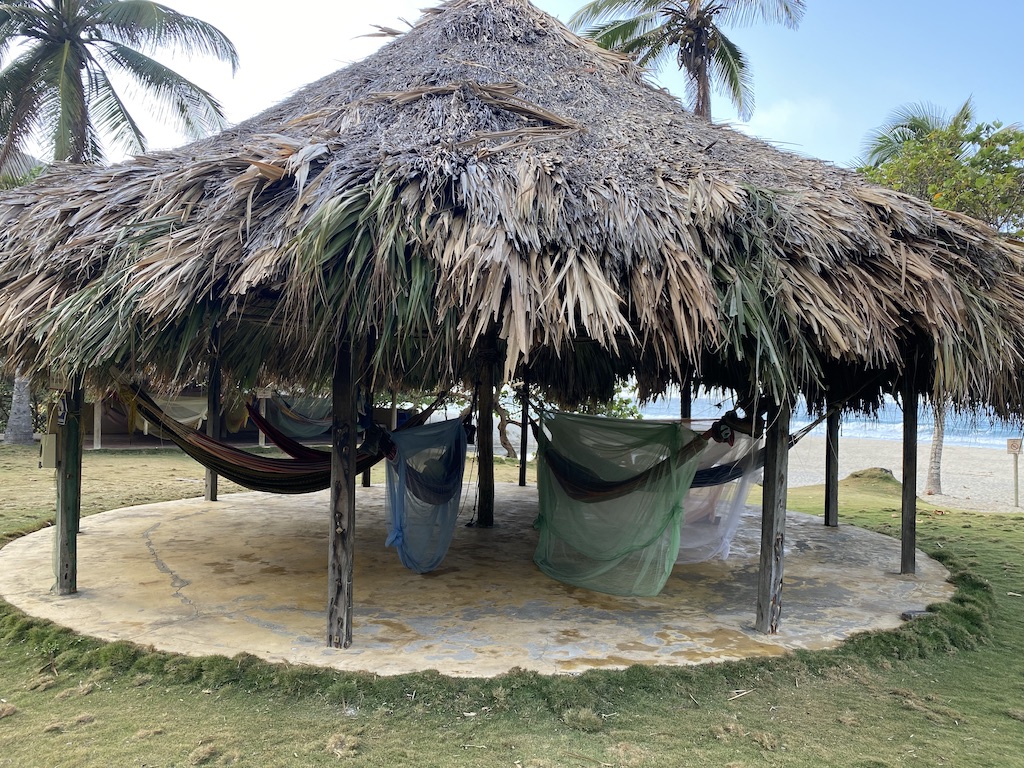 The hammocks available for the night at Playa Brava Teyumakke