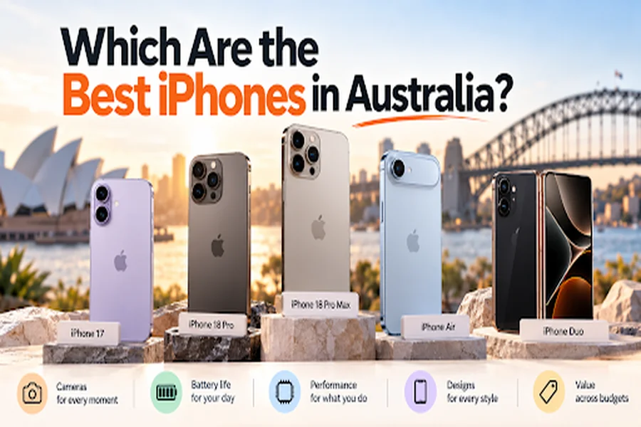 Current and recent-generation iPhones compared for Australian buyers, highlighting camera, battery life, performance, design and value. 